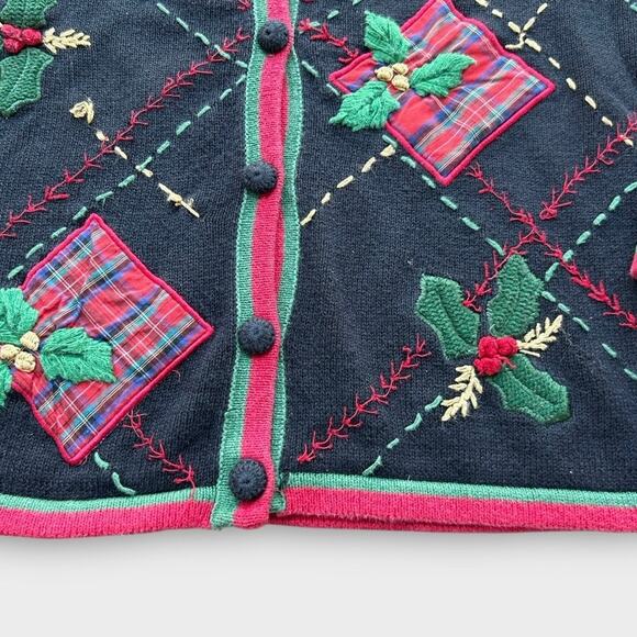 Vintage Holiday Christmas Cardigan Sweater Plaid Basic Editions Women's sz Small - Picture 6 of 9